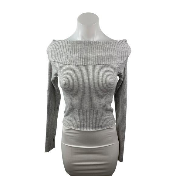 Princess Polly Women's Gray Ribbed Off the Shoulder Long Sleeve Sweater Top S/M - Picture 1 of 7